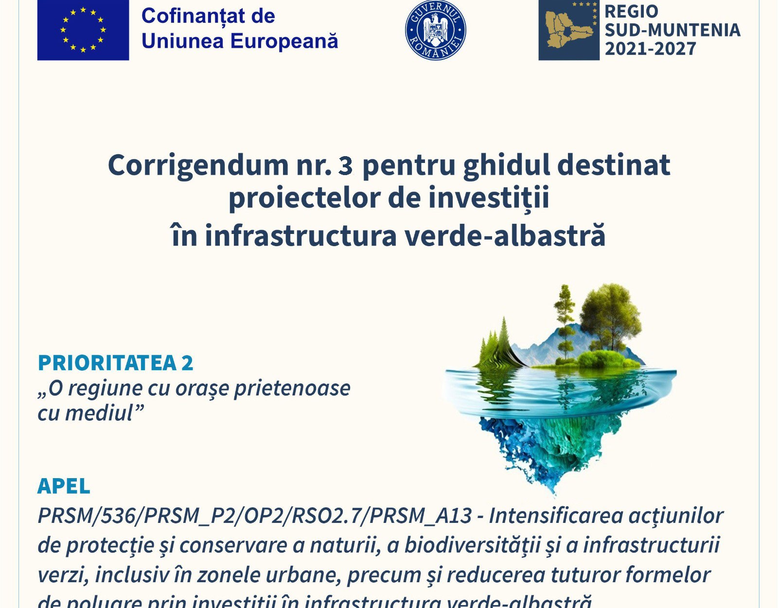 ADR Sud-Muntenia prelungește termenul limită pentru depunerea proiectelor de investiții în infrastructura verde-albastră