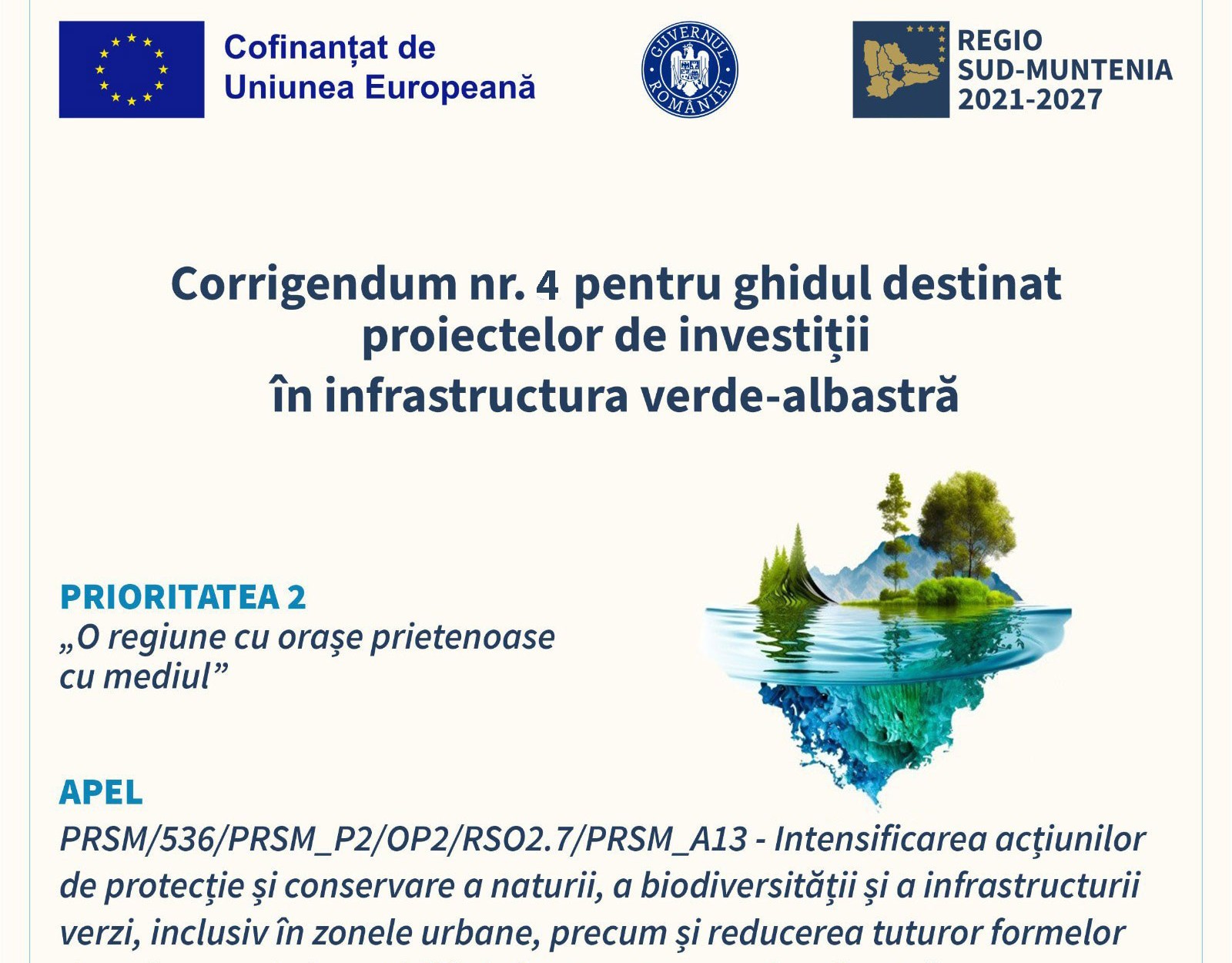 ADR Sud-Muntenia prelungește termenul limită pentru depunerea proiectelor de investiții în infrastructura verde-albastră
