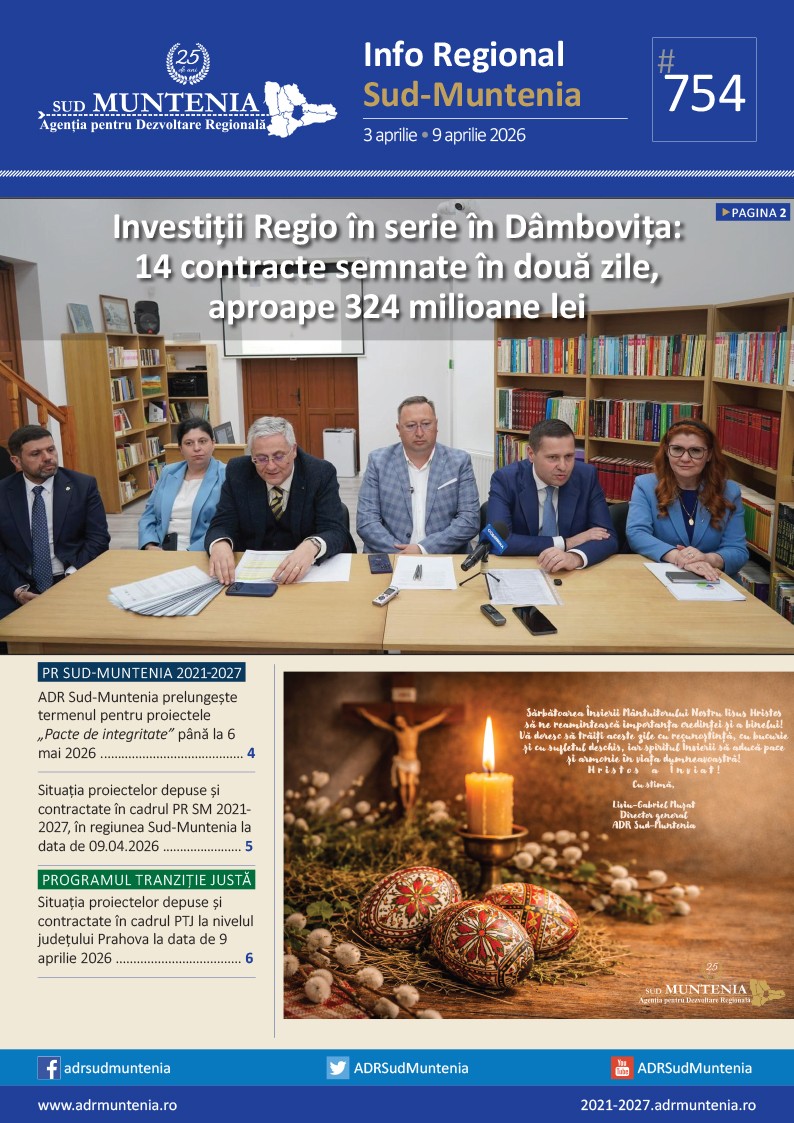 A apărut buletinul informativ Info Regional Sud-Muntenia nr. 754