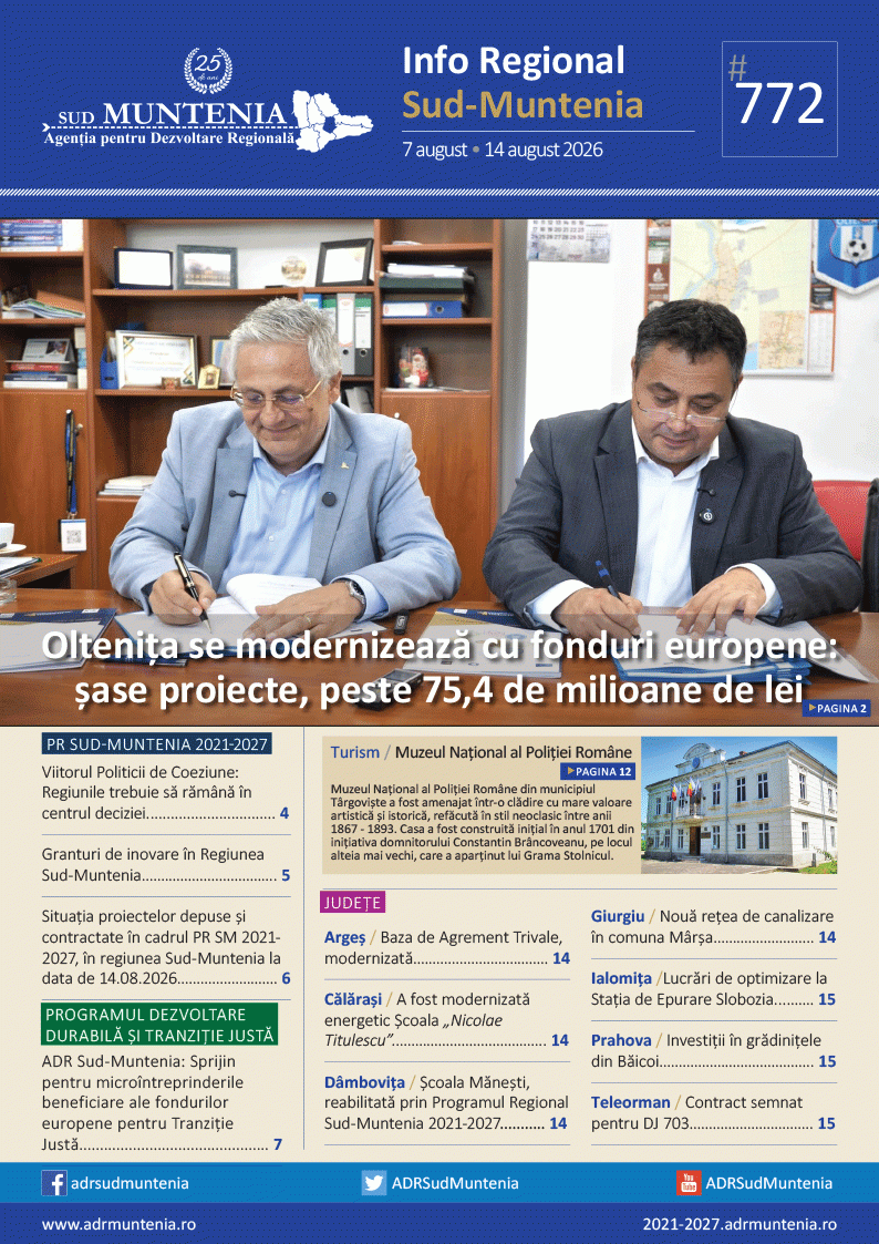 Buletin informativ nr. 772 Info Regional Sud-Muntenia