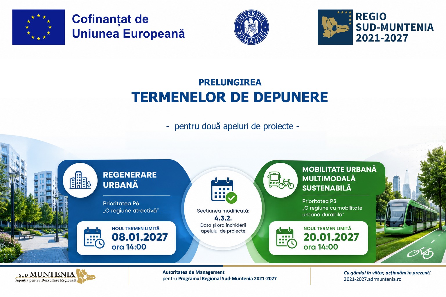 Prelungirea termenelor de depunere pentru apelurile dedicate regenerării și mobilității urbane