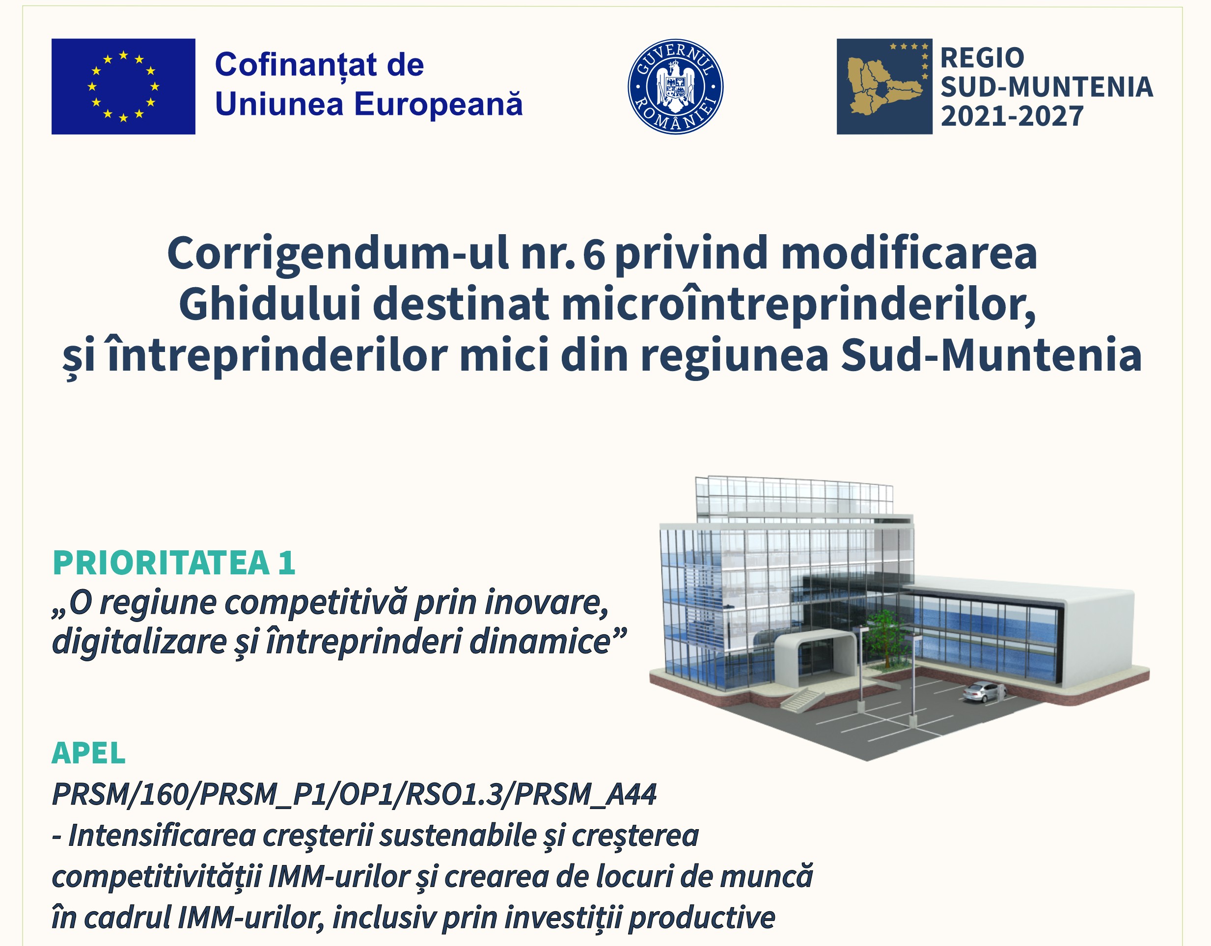 Corrigendum-ul numărul 6 pentru ghidul destinat microîntreprinderilor și întreprinderi mici din regiunea Sud-Muntenia