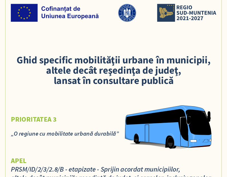 Etapizate: Ghid specific mobilităţii urbane în municipii, altele decât reşedinţa de judeţ, lansat în consultare publică