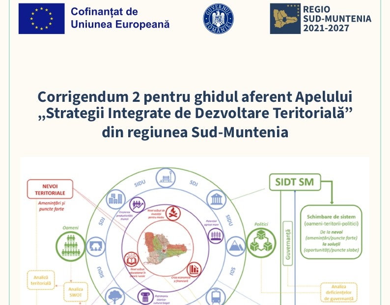 Corrigendumul 2 pentru ghidul aferent Apelului „Strategii Integrate de Dezvoltare Teritorială”,  din regiunea Sud-Muntenia