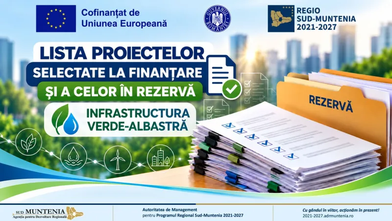 AM PR Sud-Muntenia: A fost publicată lista proiectelor selectate la finanțare și a celor aflate în rezervă pentru apelul „Infrastructură Verde-Albastră”